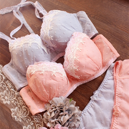 Hanging neck large size cute memory soft steel ring Mengba fat M girl underwear suit comfortable without deformation BRA