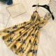 Kỳ nghỉ bên bờ biển Thái Lan thương hiệu V-cổ slim eo cao in dây đeo váy Một từ váy pettiskirt bãi biển nữ triều 	váy ôm body khoét eo	 Váy eo cao