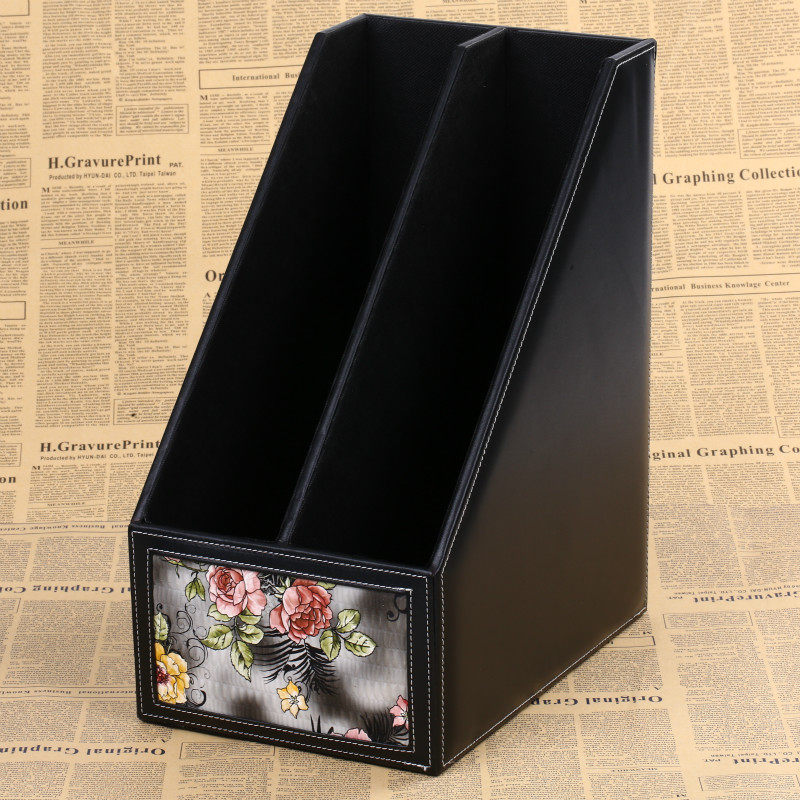 Leather double grid bookend book support home office desk file information frame magazine book seat bookshelf creative fashion