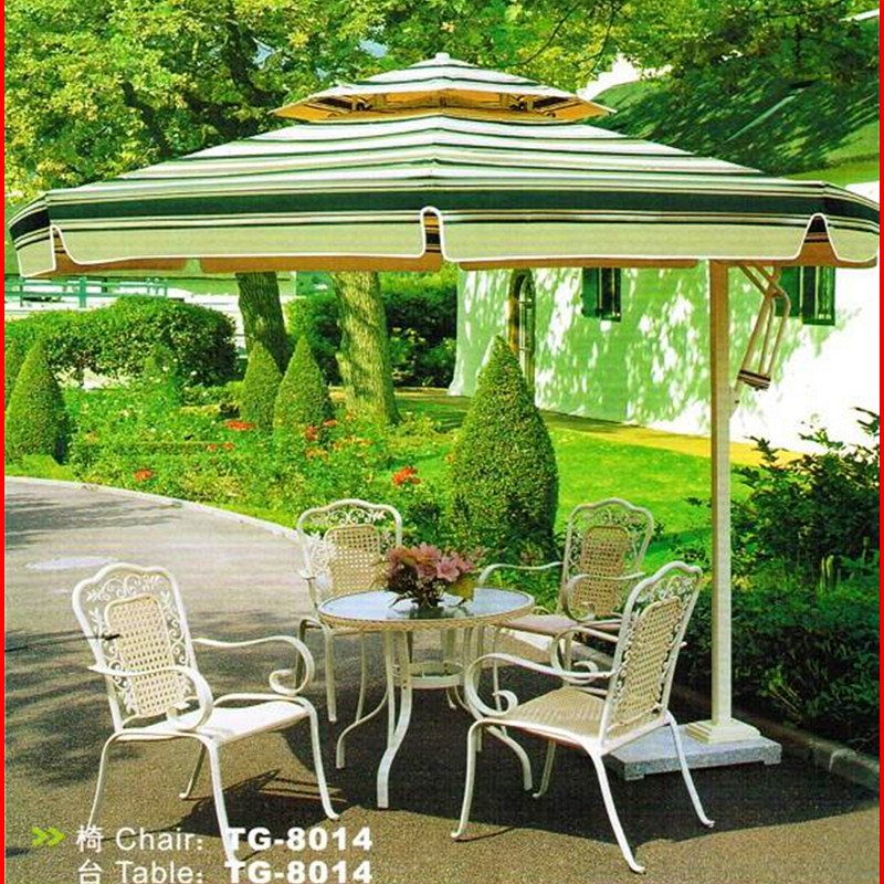 Cast aluminum garden courtyard patio leisure table and chairs 5-piece set of outdoor furniture balcony imitation rattan table and chair umbrella set combination