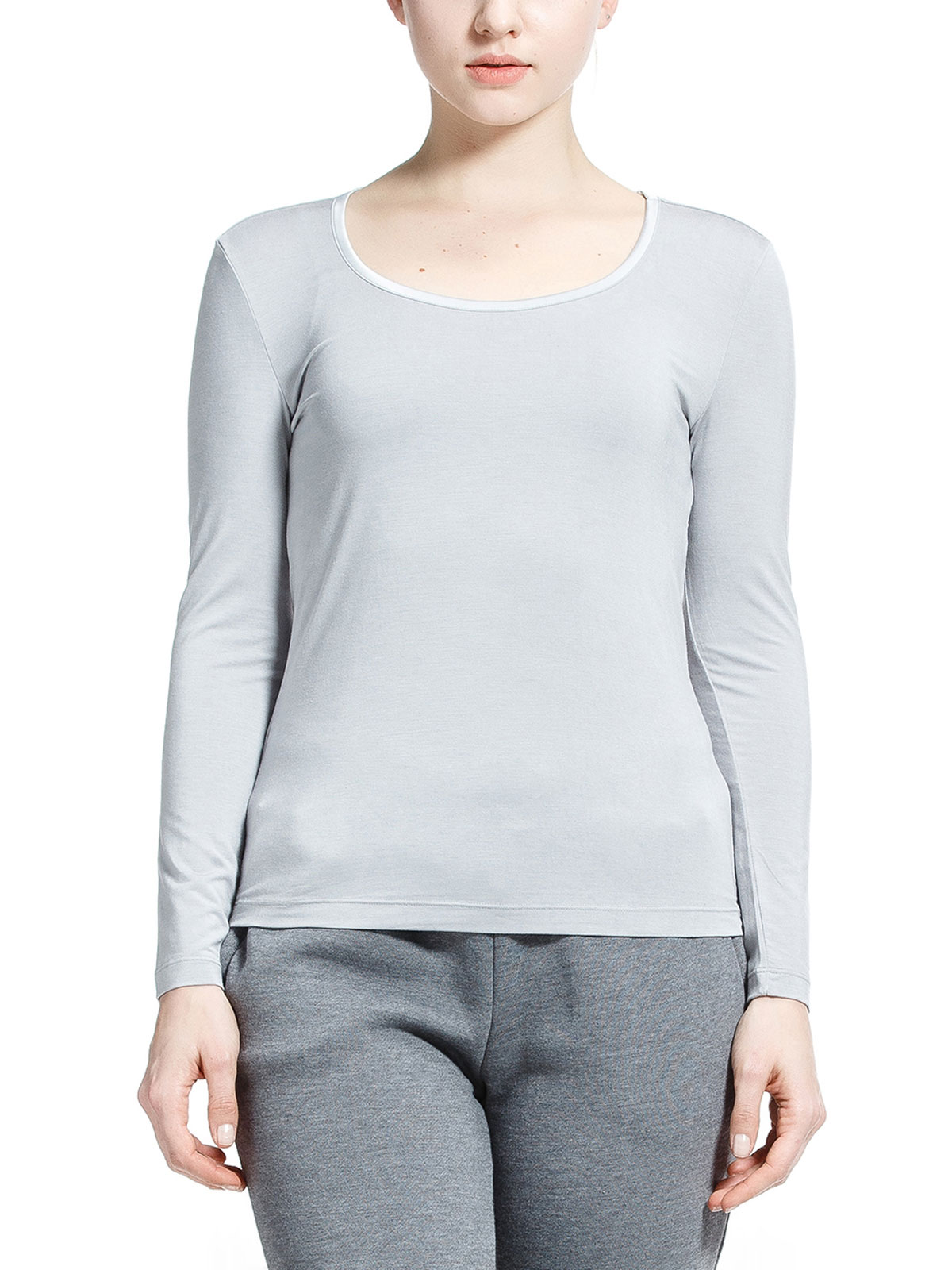 ROYAL VELVET|浅灰色莫代尔圆领女款长袖上衣