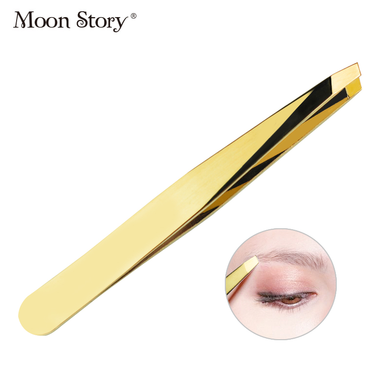 Moonstory/萌黛儿眉夹眉拔 斜口修眉镊子 金色修眉工具