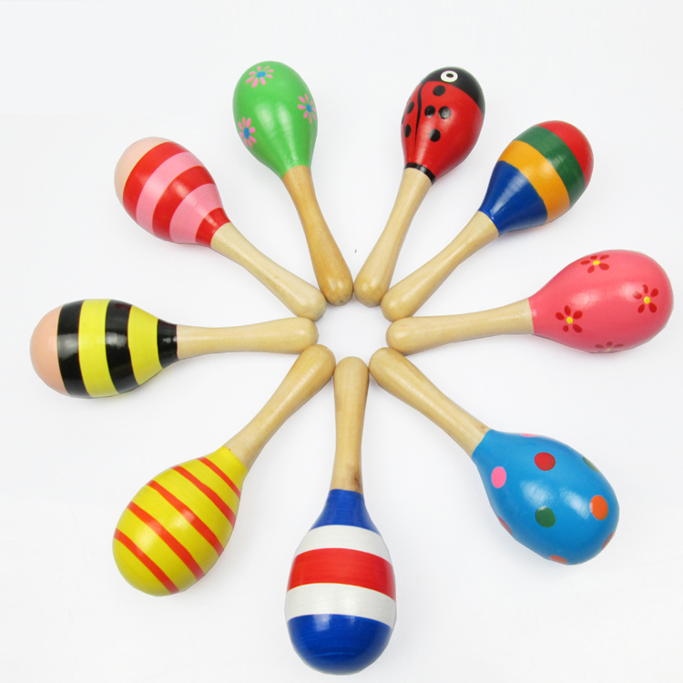 Wooden sand ball 0-6 months sand hammer grasping training 1-3 years old and a half 2 infants and young children kindergarten children's toys