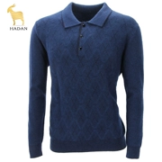 Áo len cashmere nam cổ áo vuông cổ áo thun kẻ sọc áo len rộng ngắn trung niên cha áo len màu rắn