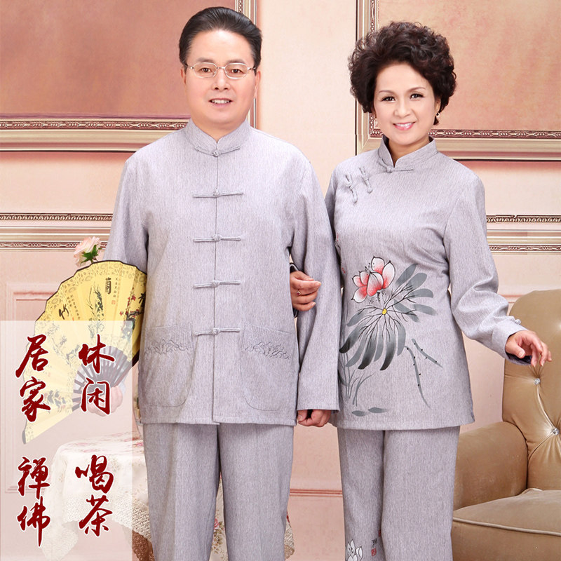 Middle-aged men's Tang dress couple coat suit Middle-aged long-sleeved spring and autumn national clothing casual couple suit