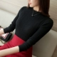 Hàng dệt kim của phụ nữ mùa thu ngắn phần mỏng tay dài thon thả tự nhiên hoang dã nửa cao cổ áo len kéo dài chạm đáy áo len cổ cao Áo / áo thun
