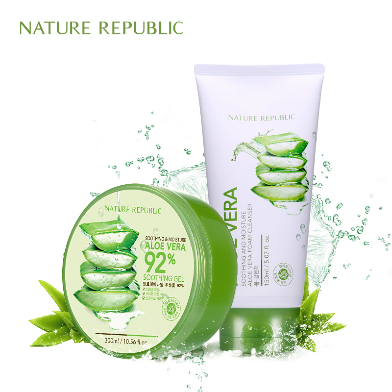 Nature Republic自然乐园芦荟胶+芦荟洗面奶补水保湿护肤套装包邮