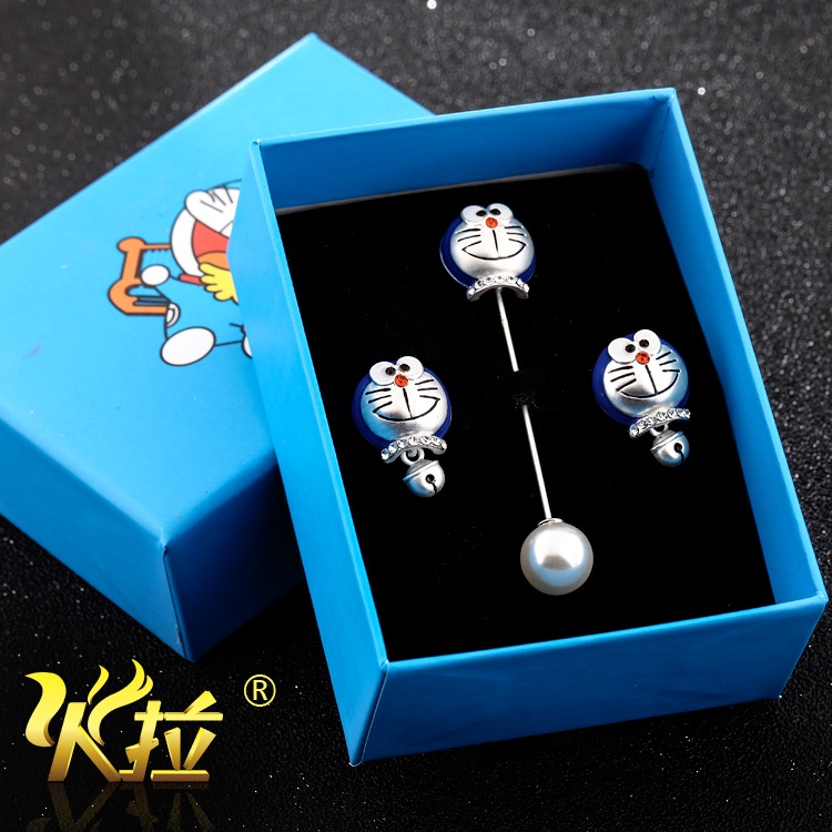 Doraemon cute cartoon long small brooch female Korean jewelry Shirt robot cat mini collar pin buckle pin accessories