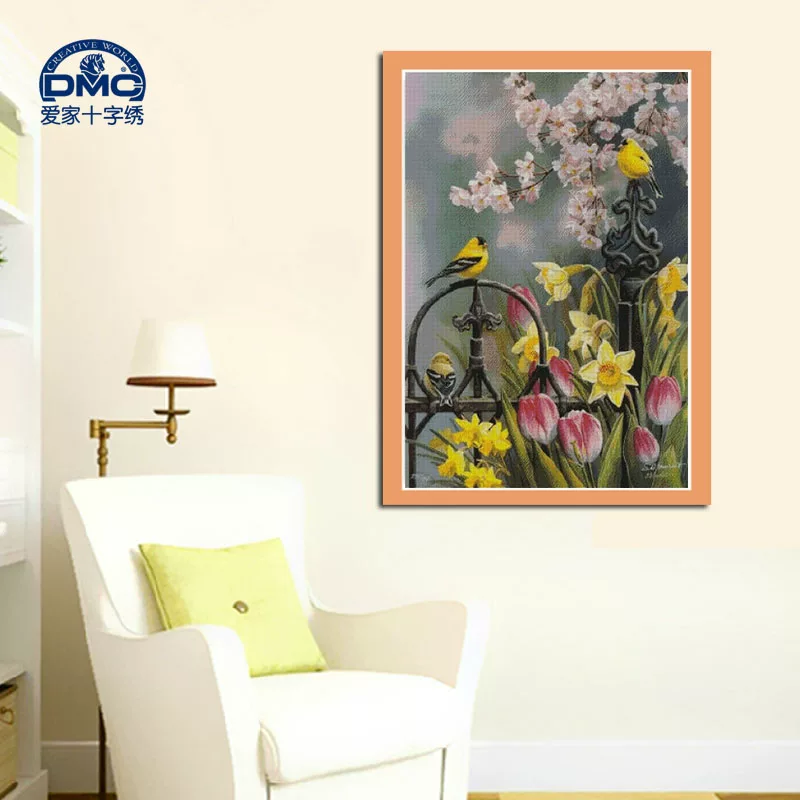 Французский набор для cross-stitching DMC для гостиной, смешанные цвета весна, золотая птица с крыльями, HC1310 прецизионная печать