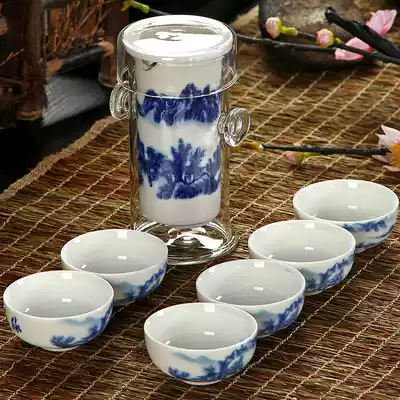 Mingfeng Heat-resistant glass tea set Blue and white black tea tea set Binaural black tea pot Blue and white teacup