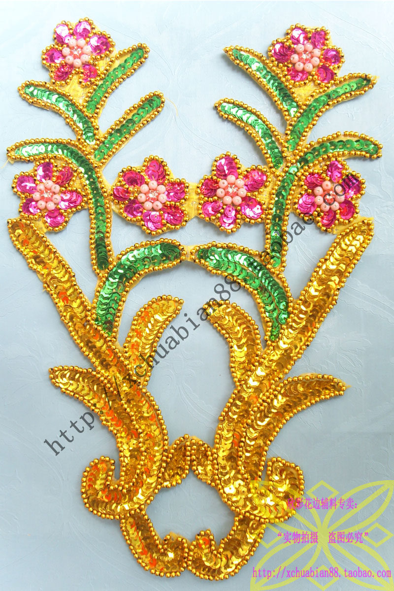 Xincai lace ethnic lace stage corsage dance headdress sequined flower handmade beaded flower 01# pair of flowers