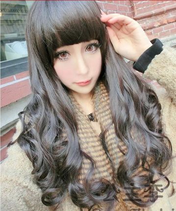 韩版梨花假发 女 长卷发假发 长 卷 蓬松加长梨花头斜刘海修脸