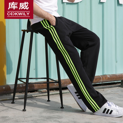 运动裤男加绒加厚学生宽松大码直筒三条杠长裤春秋冬季篮球裤卫裤
