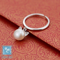 Silver time S925 sterling silver ring Pearl Kitty ring fresh and sweet temperament tail ring creative opening ring