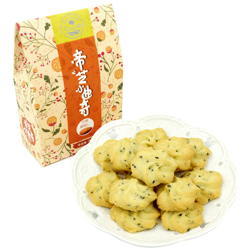 【天猫超市】帝芝 西式糕点 手工黑芝麻杏仁味小曲奇休闲零食85g