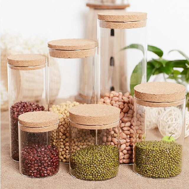 Manufacturer supplied with soft wood stopper tea leaf jars dried fruit snacks sealed storage tank high temperature resistant glass jars