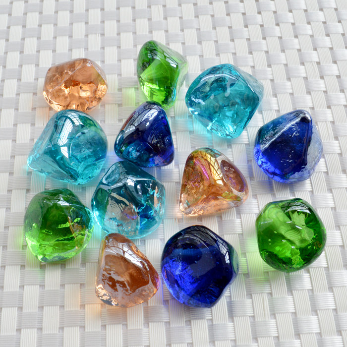 Colored glass beads Shaped glass blocks Diamond Home decoration marbles fish tank flat beads Transparent mixed color round sea blue