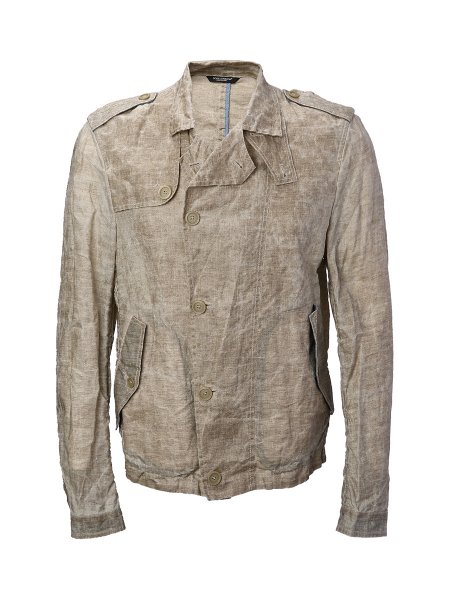 Dolce&Gabbana 黄灰色肩襻带做旧饰修身外套