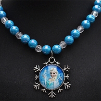 Childrens Necklace Frozen Sophia Blue Love Yarn Little Princess Crystal Beaded Elastic Snowflake Pendant Jewelry