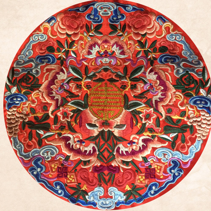 Five Blessings Birthday Red Bottom Embroidery Embroidery Pieces DIY Clothing Bag Accessories Chinese Style Round Embroidery Patch