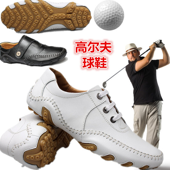 Genuine leather golf shoes lightweight men's golf shoes breathable waterproof anti-slip toe layer cowhide casual sports shoes