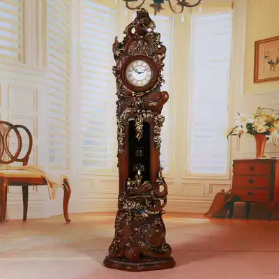 Lisheng No European floor-to-ceiling clock Carved vertical clock with timekeeping Quartz clock table clock Living room lucky pendulum clock