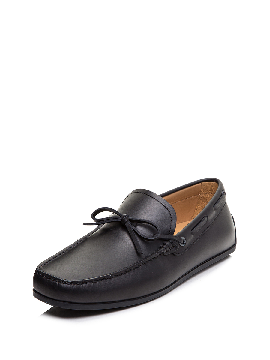 TRANOI 黑色平纹穿插带饰乐福鞋