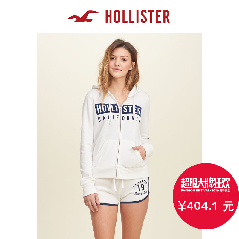 Hollister 2016春装新款标识图案连帽衫 女 117604