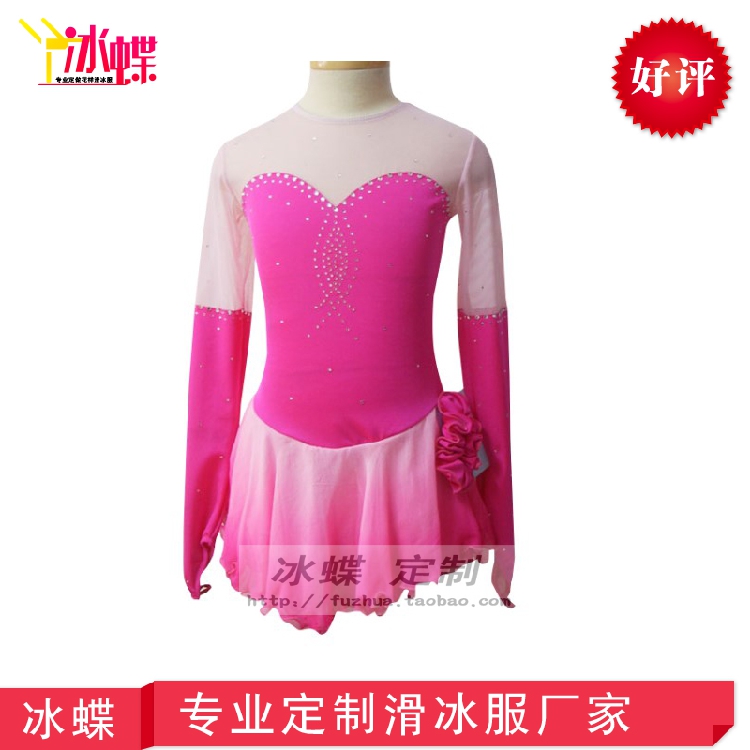Durfire Ice Butterfly Professional to do children's skating competition Clothing Rose Red Long Sleeve Ice Skating with Ice Dress