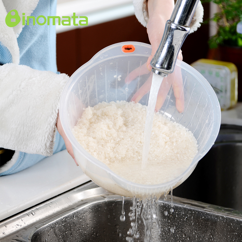 日本进口inomata塑料加厚淘米箩洗菜盆洗米盆可沥水洗米筛沥水篮