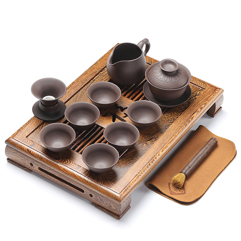 A complete set of violet arenaceous the drawer solid wood, small and exquisite kung fu tea tea chicken wings wood tea tray was the home of tea set