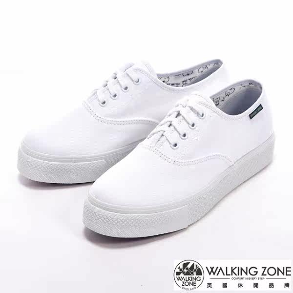 WALKING ZONE 素面纯棉帆布增高女鞋台湾官网直邮进口