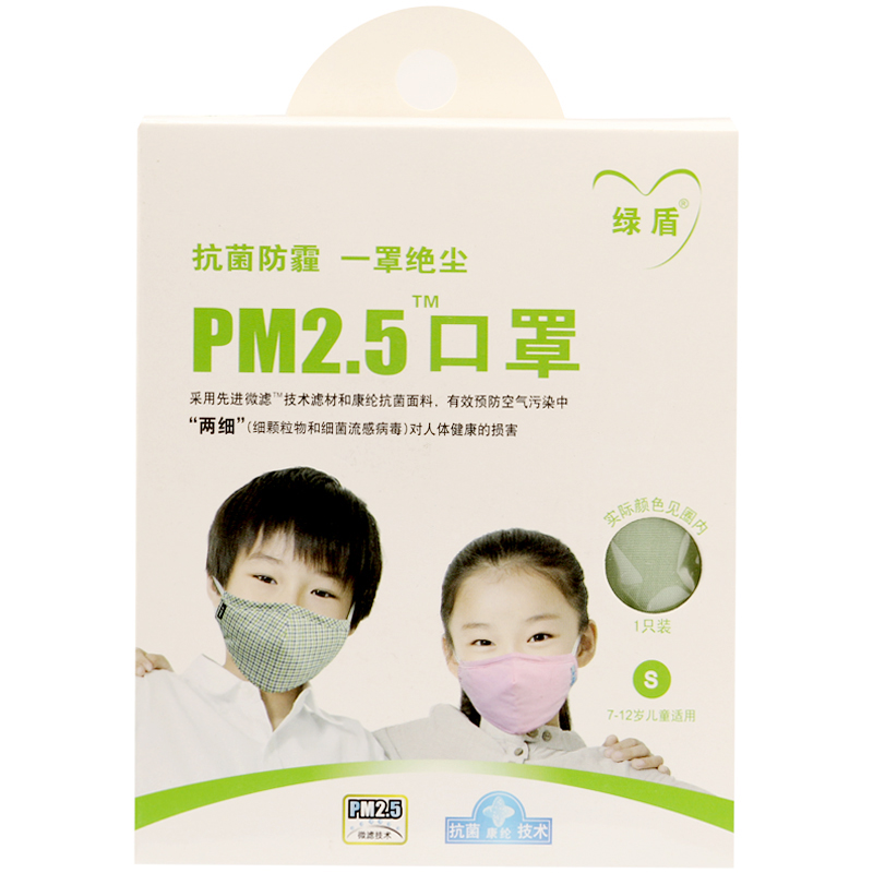 包邮 绿盾 PM2.5口罩 儿童型S码 1只(适用7-12岁儿童) 防尘防雾霾