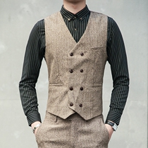 Mens suit vest suit male English style double-breasted horse vest pants slim fashion business formal men