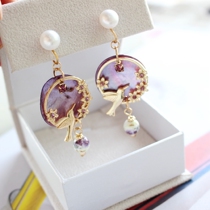 Ear-less painless silicone mosquito-repellent coil ear clip natural freshwater pearl purple bird retro Korean earring earrings