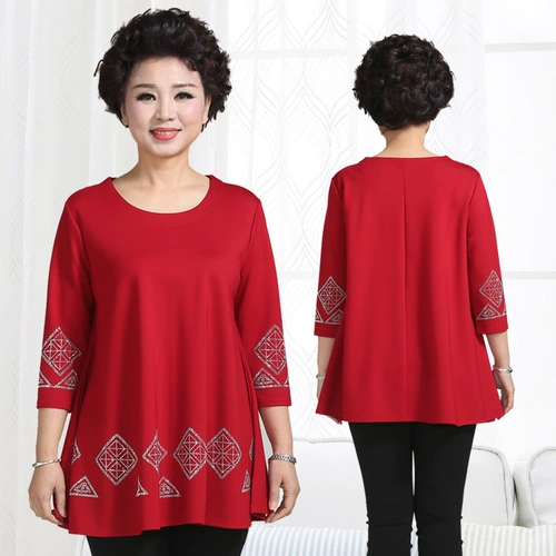 Весенняя трикотажная утепленный лонгслив, футболка для матери, осенняя, большой размер, в западном стиле