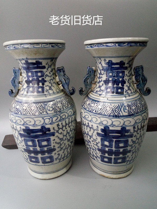 Ancient Playing Antique dozens years of high imitation Qing Dynasty green flower porcelain ware Double Vase Collection of a pair of special prices for sale