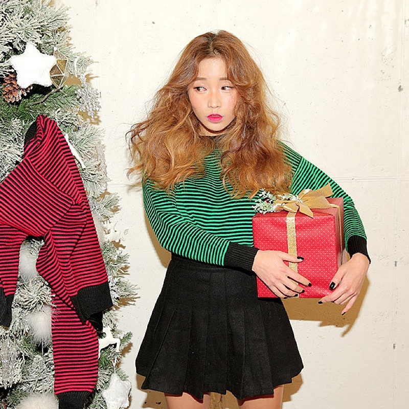 韩国stylenanda官方正品 甜美纯色百褶迷你裙-黑色