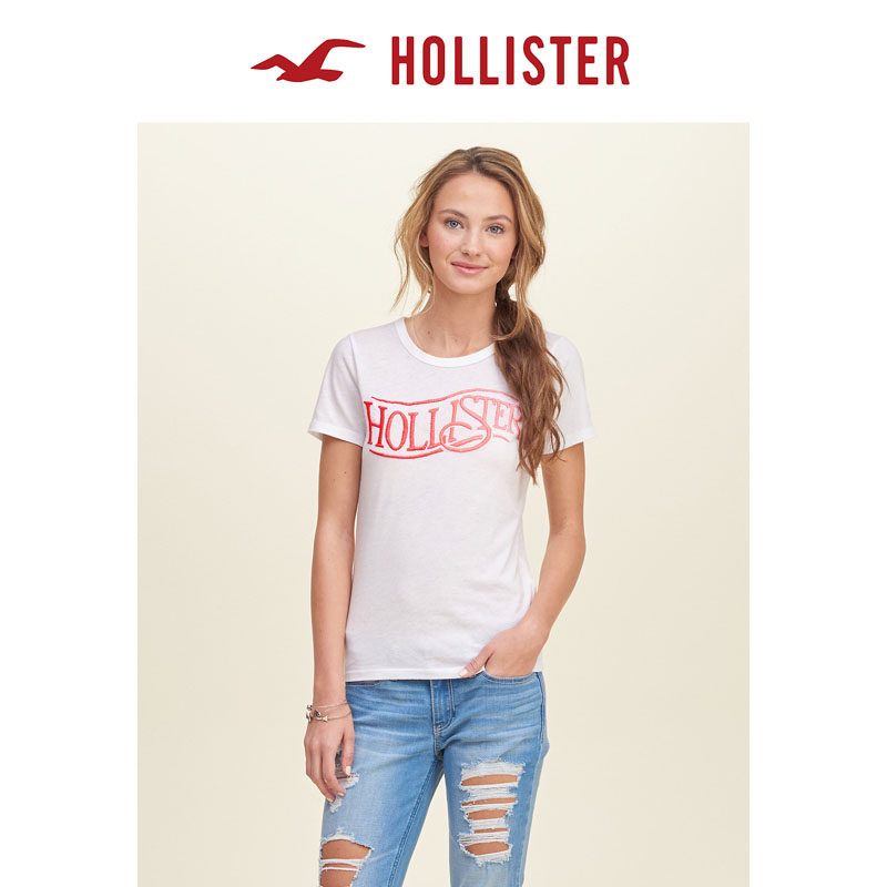 Hollister 2016春装新款刺绣标识图案 T 恤 女 114304