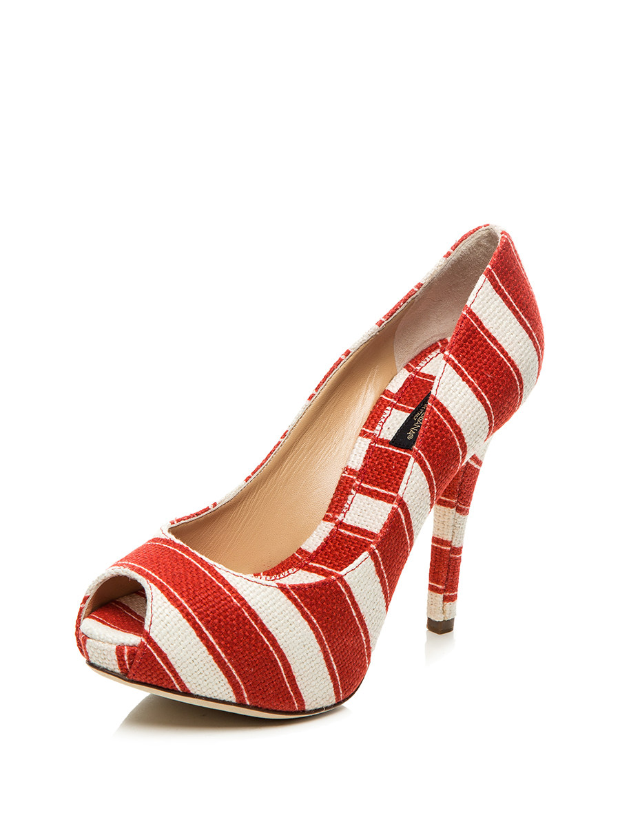 Dolce&Gabbana 红白拼色条纹鱼嘴高跟鞋