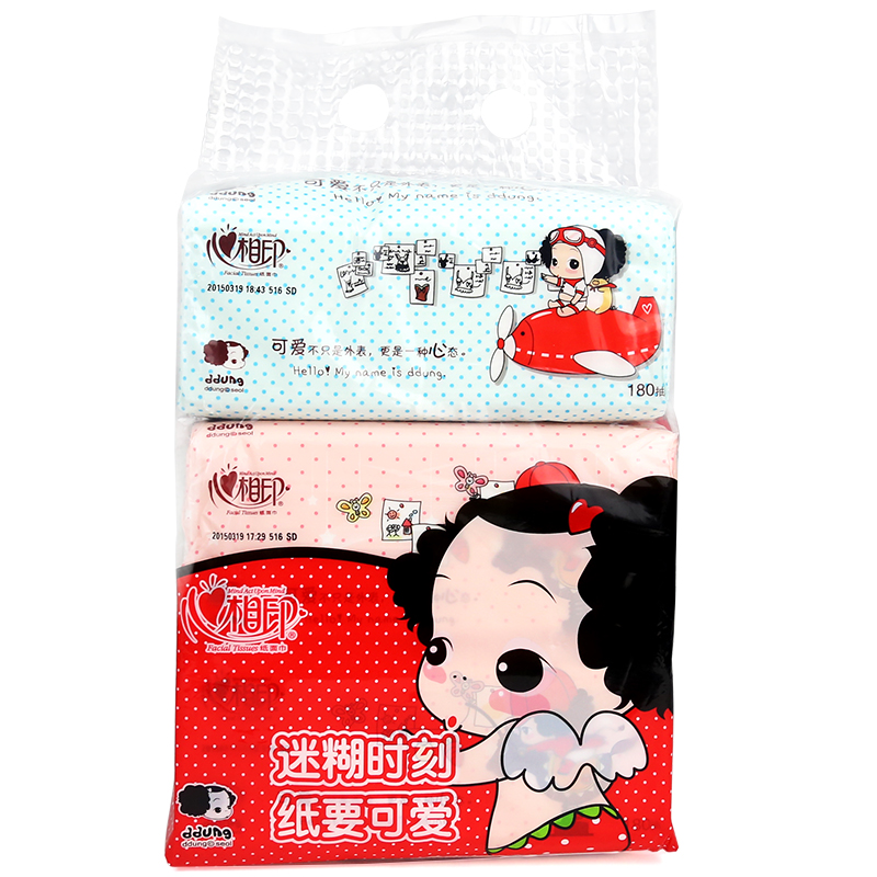 心相印面巾纸餐巾纸巾童趣冬己软抽纸180抽x3包/提 DT12180