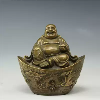 Pure bronze Buddha statue Yuanbao Maitreya Buddha, God of Wealth, craft gifts, ornaments, bronze, safe antiques, antiques