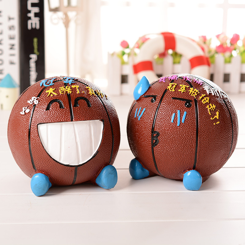 New Resin Basketball Piggy Bank Cute Expression Desktop Ornaments Cartoon Piggy Bank Creative Children's Birthday Gift