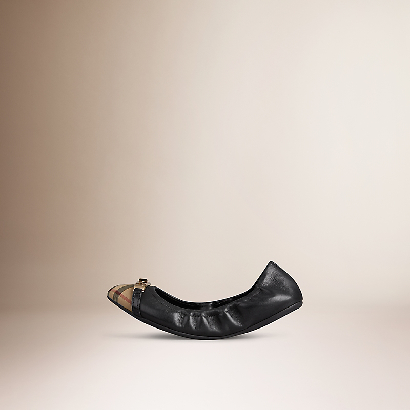 BURBERRY/博柏利Horseferry Check 格纹皮革芭蕾鞋 39650601