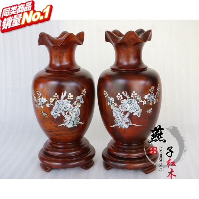 Vietnam Mahogany Craft Gift decoration iron Rosewood inlaid shell vase Chinese style classical Vase ornaments mahogany home furnishings