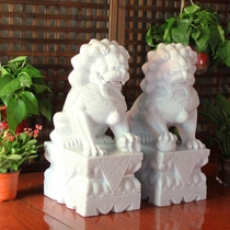 Stone carving White marble stone lions A pair of household janitor town house Blue stone town tomb small stone lions to ward off evil spirits door ornaments