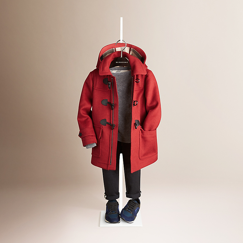 Burberry博柏利 格纹装饰羊毛牛角扣大衣 39744591
