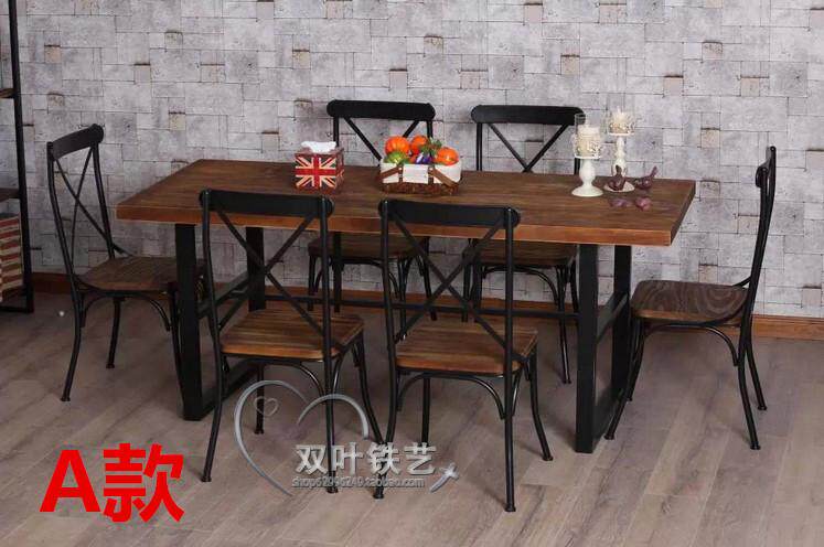 American Furniture Solid Wood Retro Coffee Dining Table And Chairs Iron Art Steel Tubes For Old Minimalist Office Conference Table And Chairs Combination