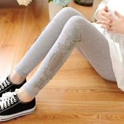 Quần mùa xuân và quần legging mới cho nữ dài phần cotton ren mùa thu quần cao co giãn cỡ lớn chân quần phụ nữ có thể mặc quần