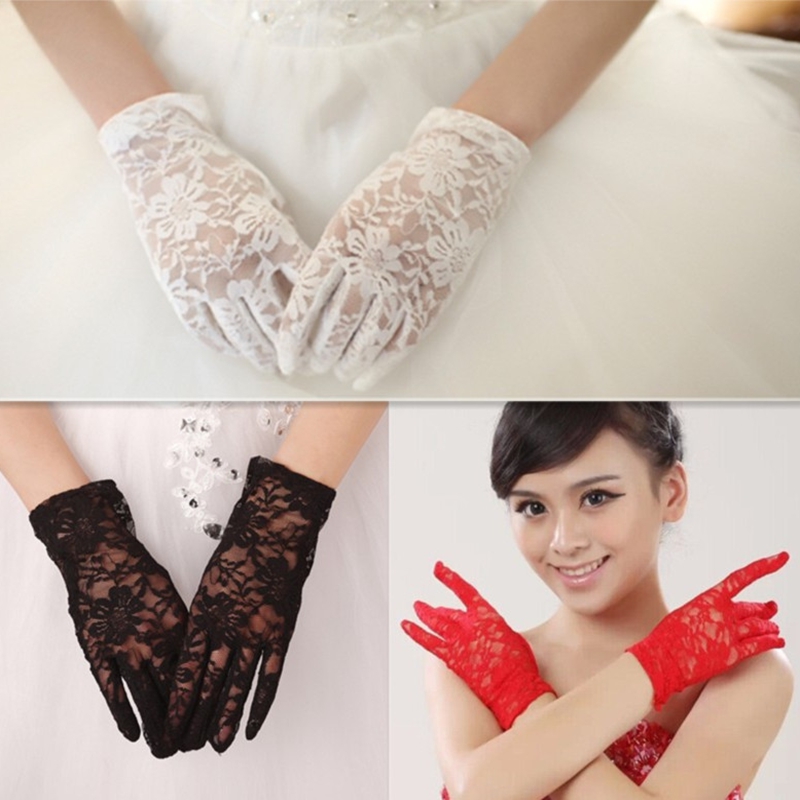 White short lace married all fingers wedding dress bride gloves accessories rice red 20 pairs